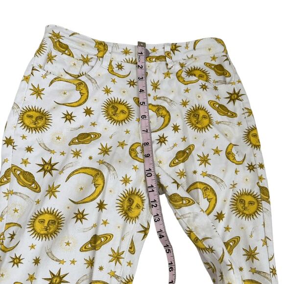 Horoscopez Dolls Kill Celestial Print Pants Sun Moon Stars White Yellow Size S - Picture 5 of 9